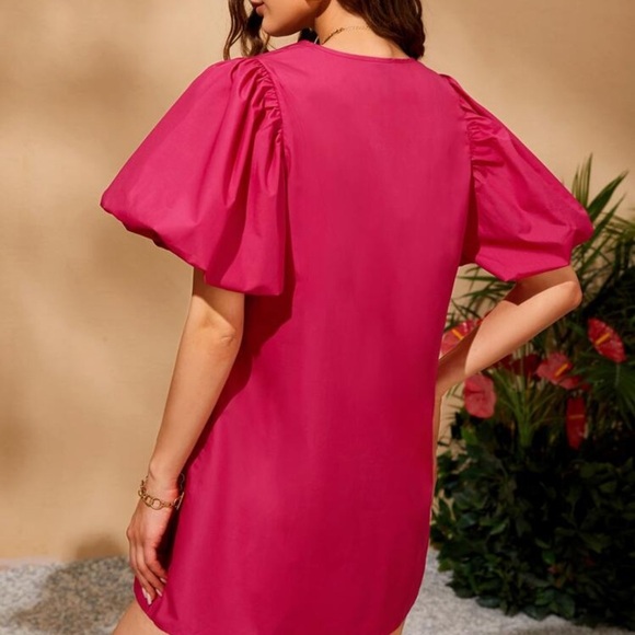 Elegant Pink Puff Sleeve Dress - Picture 2 of 3